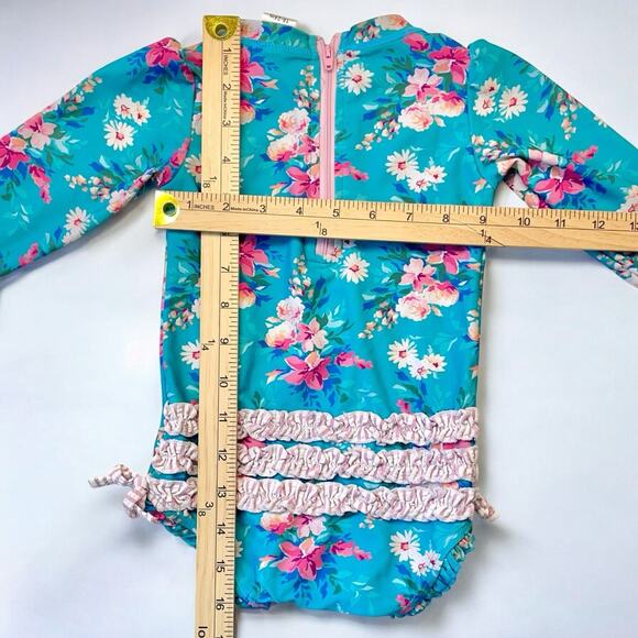 Ruffle Butts Toddler Baby Girl Swimsuit 18-24M Floral Long Sleeve UPF 50+ Swim - Picture 4 of 7